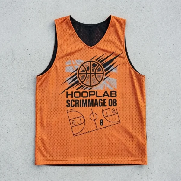 Black and orange reversible basketball pinnie, orange front.