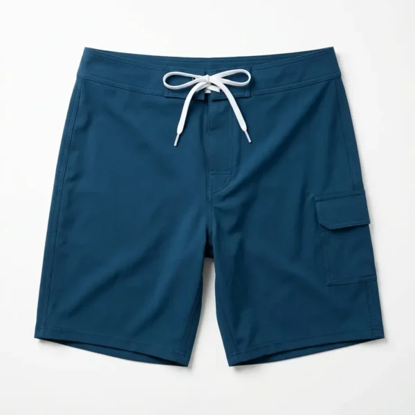 Blank deep sea blue board shorts.