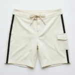 Blank off-white board shorts front.