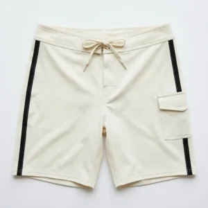 Blank off-white board shorts front.