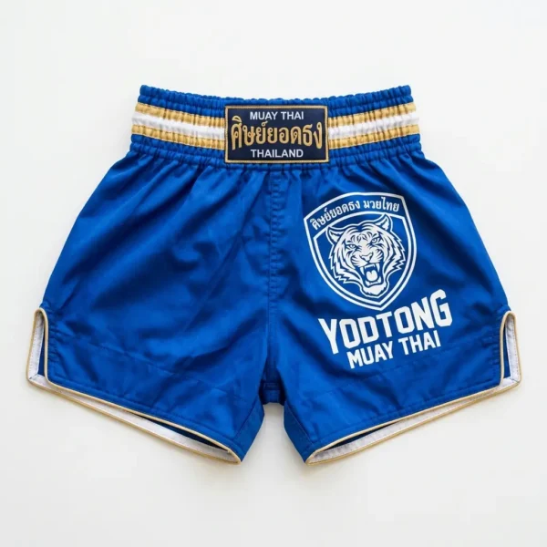 Blue screen printed Muay Thai shorts.