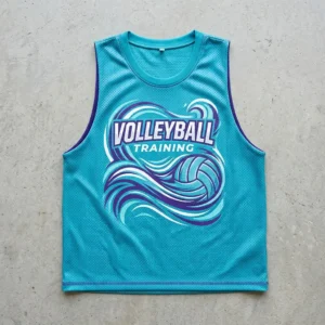 Blue wave volleyball pinnie front.
