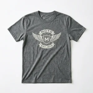 A classic cotton crewneck tee with a subtle moto-wing graphic