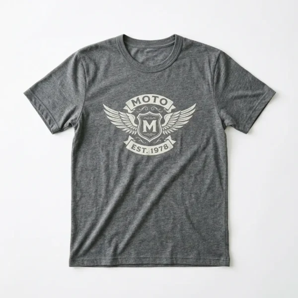 A classic cotton crewneck tee with a subtle moto-wing graphic