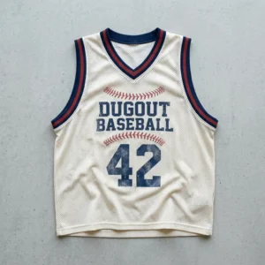 Cream vintage baseball pinnie front.