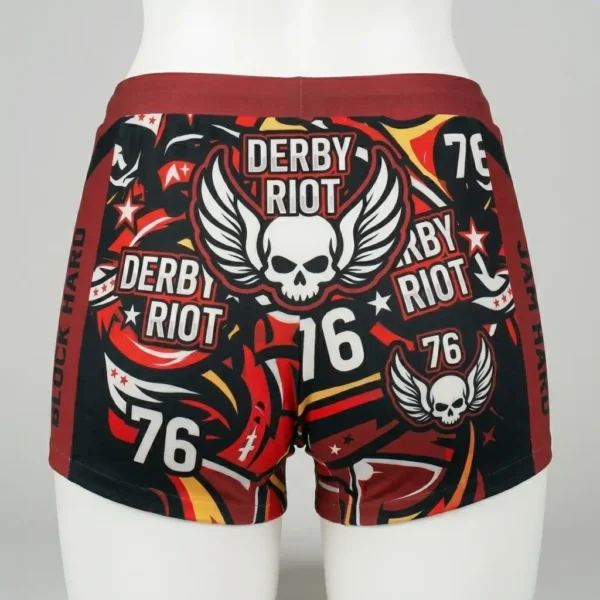 Custom roller derby booty shorts with side panel back.