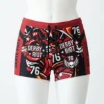 Custom roller derby booty shorts with side panel front.
