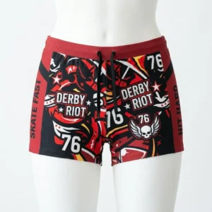 Custom roller derby booty shorts with side panel front.