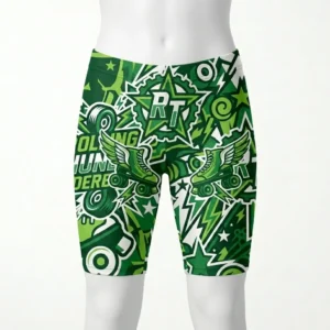 Custom compression bike shorts with logo print front.