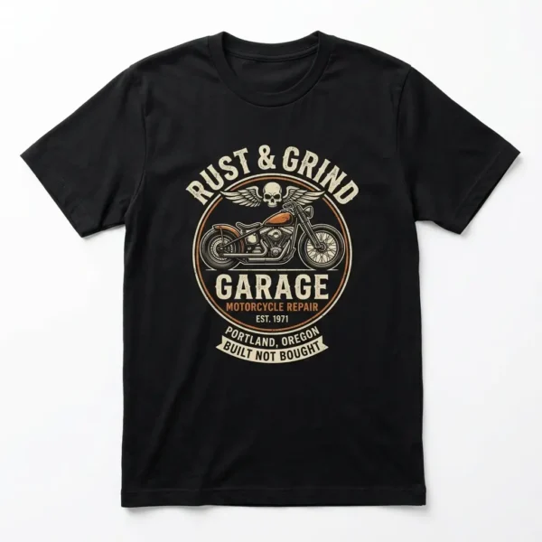 Black custom motorcycle garage t-shirt.