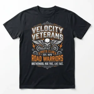 A bold graphic printed custom motorcycle club short sleeve shirt.