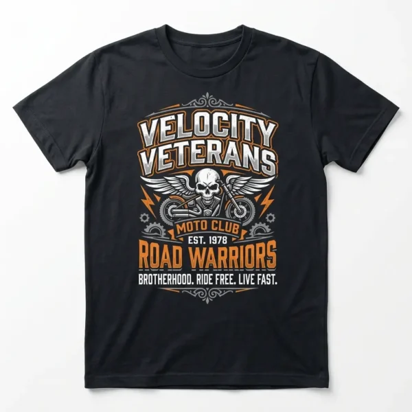 A bold graphic printed custom motorcycle club short sleeve shirt.