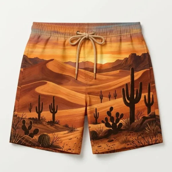 Desert landscape sand dunes swim trunks front.