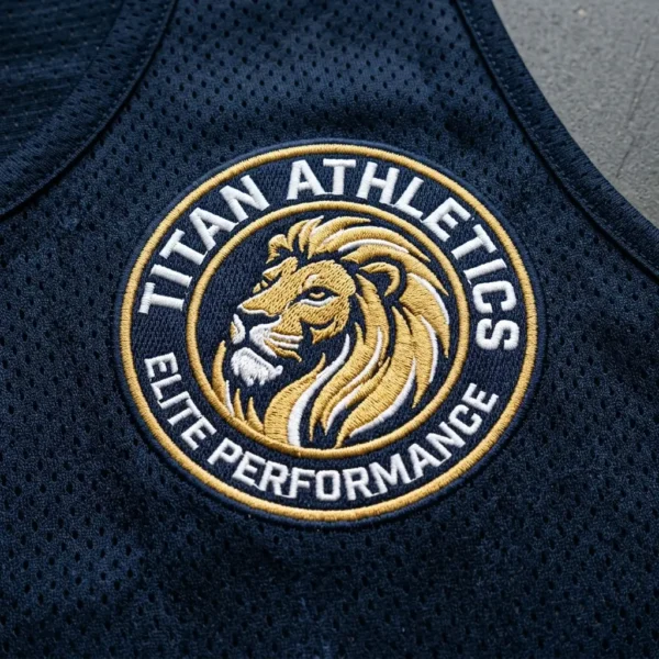Embroidered navy blue pinnie.