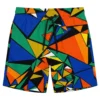 Geometric triangle pattern swim trunks front.