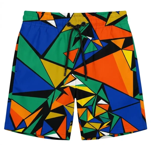 Geometric triangle pattern swim trunks front.