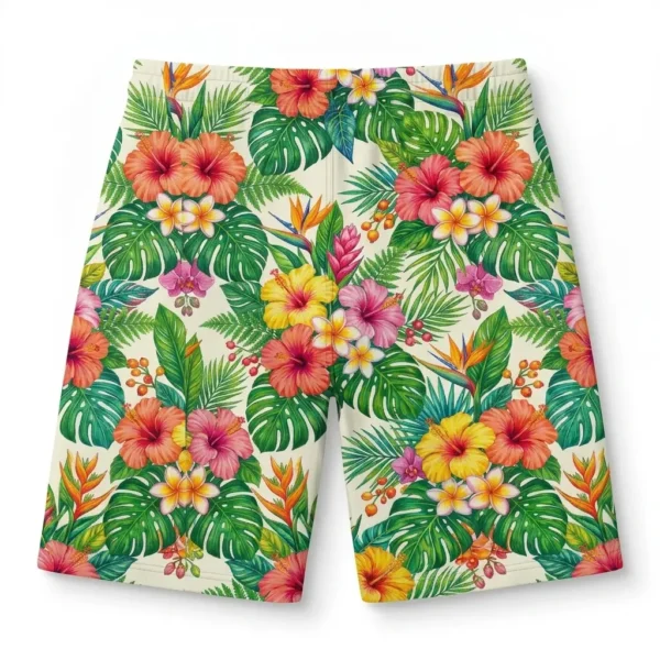 Hawai floral pattern swim trunks back.