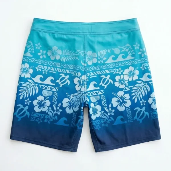 Hawaiian ombre board shorts back.