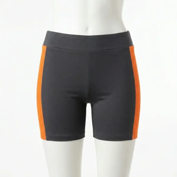 Mesh panel roller derby shorts front.