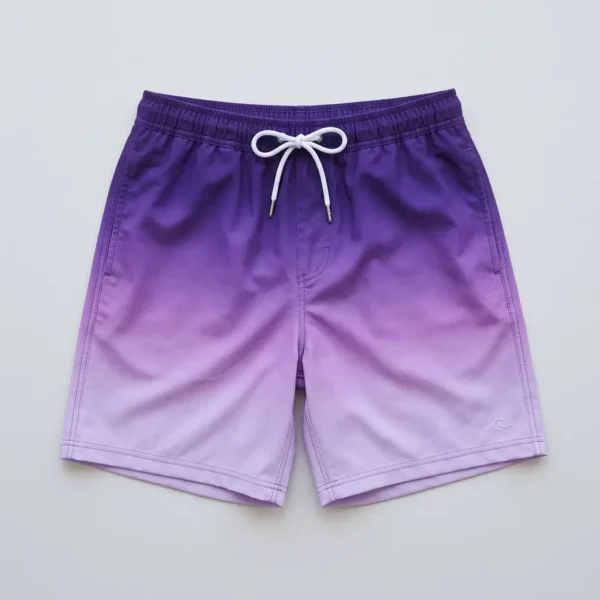 Purple to lavender ombre swim trunks.