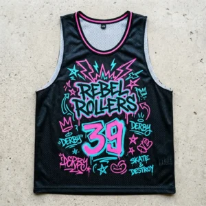 Rebel graffiti roller derby pinnie front.