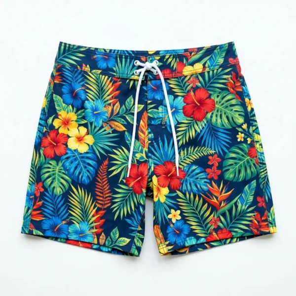 Sublimated aloha hawaiian board shorts front.