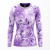 Front view of a women's specific tailored short sleeve rash guard with a premium dark tropical floral sublimation design.