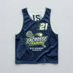 Sublimated navy and white reversible lacrosse pinnie, navy front.