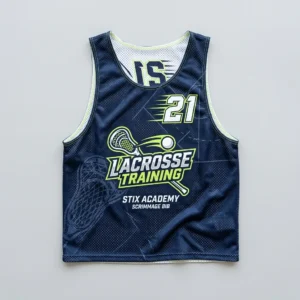 Sublimated navy and white reversible lacrosse pinnie, navy front.