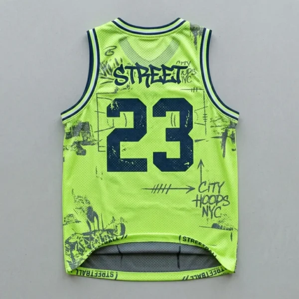 Sublimated navy and yellow basketball reversible pinnie, yellow back.