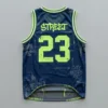 Sublimated navy and yellow reversible basketball pinnie, navy back.