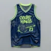 Sublimated navy and yellow reversible basketball pinnie, navy front.