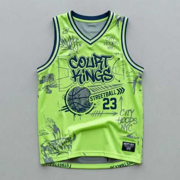 Sublimated navy and yellow reversible basketball pinnie, yellow front.