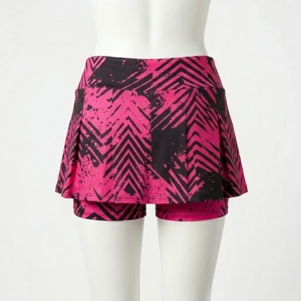 Sublimated roller derby skort, short with attached skirt back.