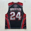 Sublimated v neck wrestling camp pinnie back.
