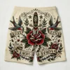Tattoo graphics with roses daggers swim trunks back
