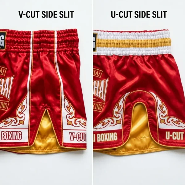 V-cut vs u-cut muay thai shorts side slits comparison.