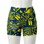 Sublimated Valkyrie geometric high wasted roller derby shorts front.
