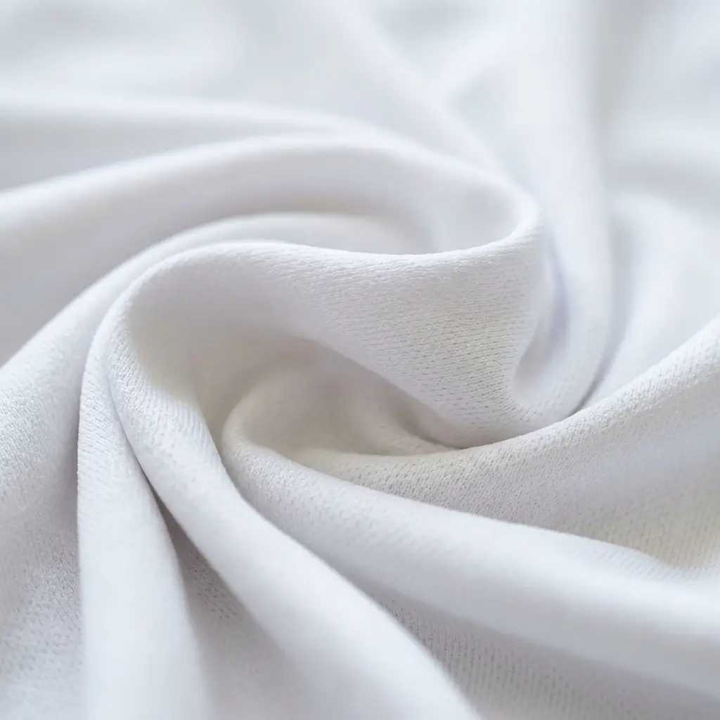 A close-up of dri-fit moisture-wicking fabric in white color, soft folded drape.