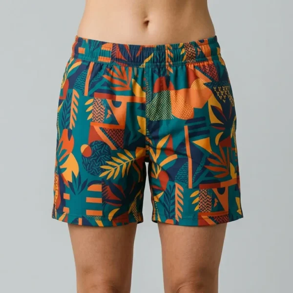Women's all over printed swim trunks.