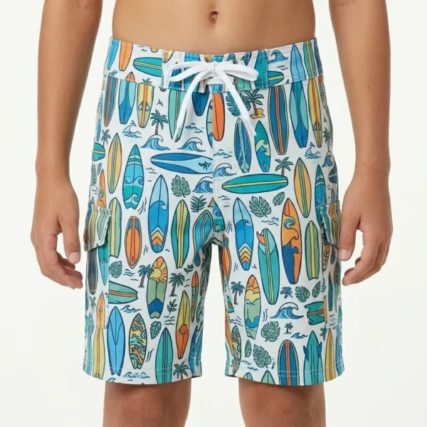 Youth surfer board printed board shorts.