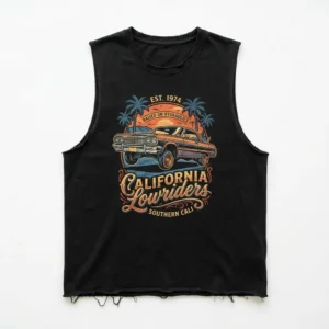 Black frayed lowrider oversized tank tee front.