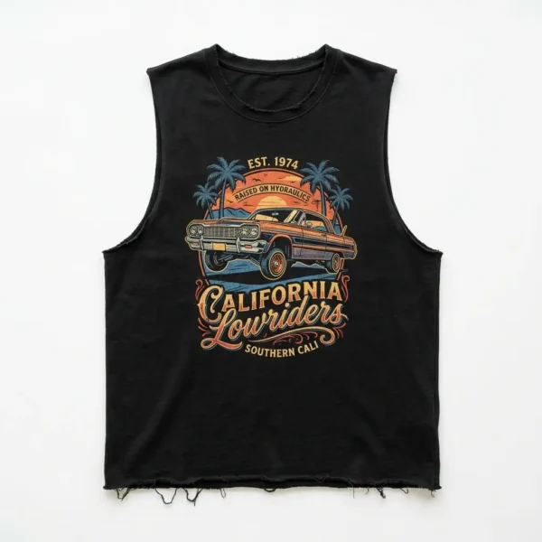 Black frayed lowrider oversized tank tee front.