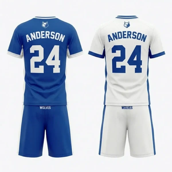 Blue and white custom reversible lacrosse uniform back.