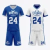 Blue and white custom reversible lacrosse uniform front.