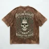 Brown bleach washed gangster oversized t-shirt back.