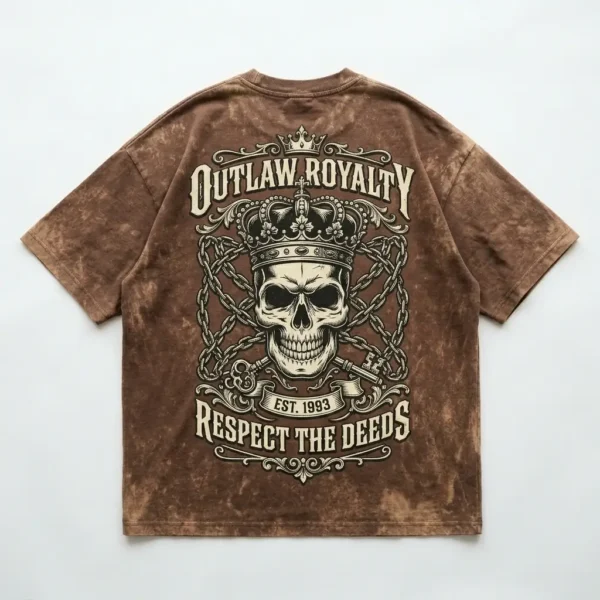 Brown bleach washed gangster oversized t-shirt back.