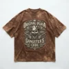 Brown bleach washed gangster oversized t-shirt front.