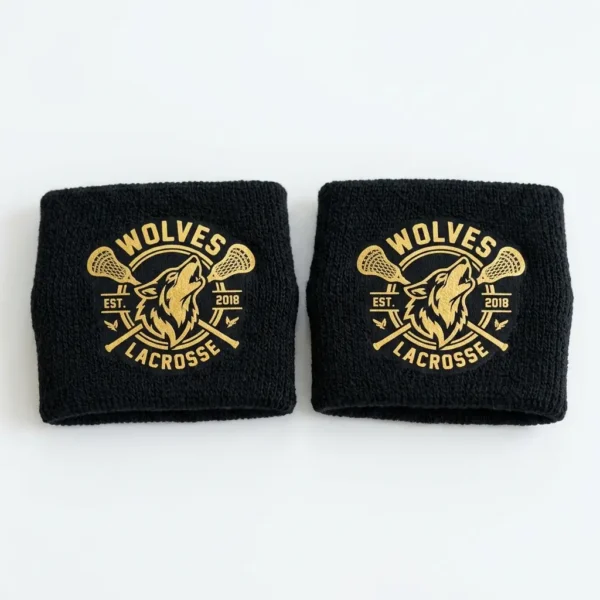 Custom black printed lacrosse wristbands.