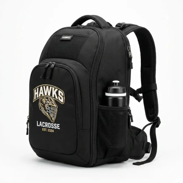 Custom black team backpack.